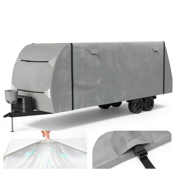Patuibe RV Trailer Cover 22-24 FT Grey Model 1 Heavy Duty Waterproof-2