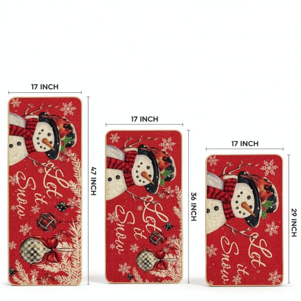 Artoid Mode Snowman Let It Snow Snowflake Christmas Kitchen Mats Set of 3, Winter Home Decor Low-Profile Kitchen Rugs for Floor - 17"x29"+17"x36"+17"x47"-2