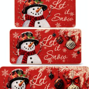 Artoid Mode Snowman Let It Snow Snowflake Christmas Kitchen Mats Set of 3, Winter Home Decor Low-Profile Kitchen Rugs for Floor - 17"x29"+17"x36"+17"x47"-0