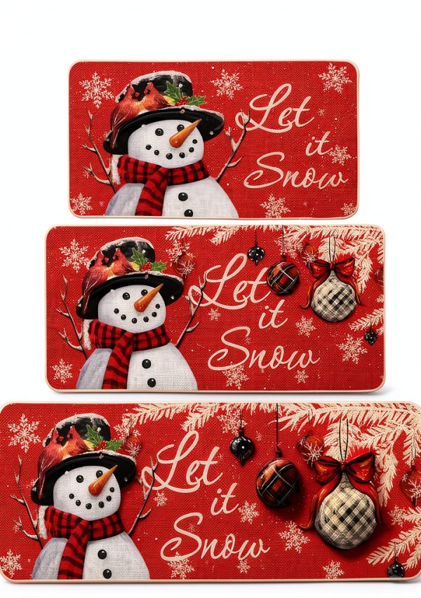 Artoid Mode Snowman Let It Snow Snowflake Christmas Kitchen Mats Set of 3, Winter Home Decor Low-Profile Kitchen Rugs for Floor - 17"x29"+17"x36"+17"x47"-0
