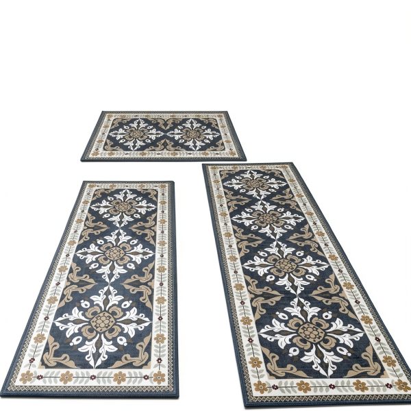 3-Piece Kitchen Rugs, Non-Slip & Washable Floor Mats, Water-Absorbent Area Pad, Standing Desk Mat for Office, Home, Doorway, Laundry, Kitchen Accessories (Grey)-0