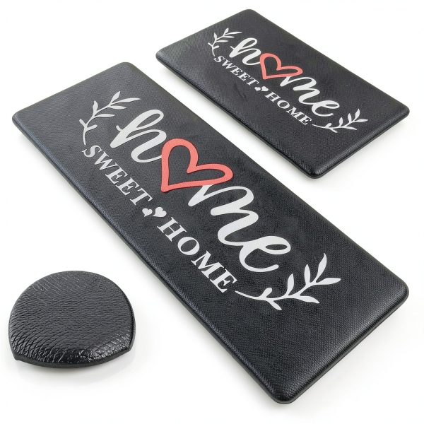 HappyTrends Kitchen Mat for Floor, 2PCS Cushioned Anti-Fatigue Kitchen Rugs, Waterproof Non-Slip Standing Mats and Rugs Set for Kitchen, Office, Laundry, Black, 17.3"×30"+17.3"×47"-1