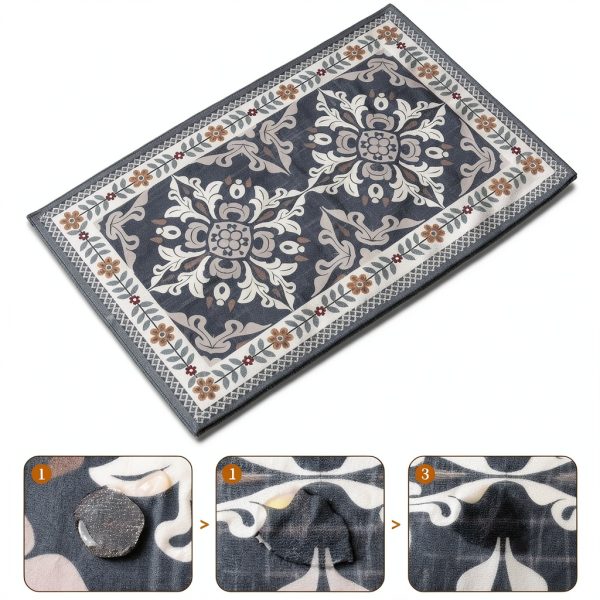 3-Piece Kitchen Rugs, Non-Slip & Washable Floor Mats, Water-Absorbent Area Pad, Standing Desk Mat for Office, Home, Doorway, Laundry, Kitchen Accessories (Grey)-3